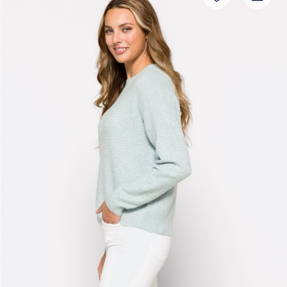 Vera Moda- Women's Saldella Light Blue Textured Crew Neck Sweater